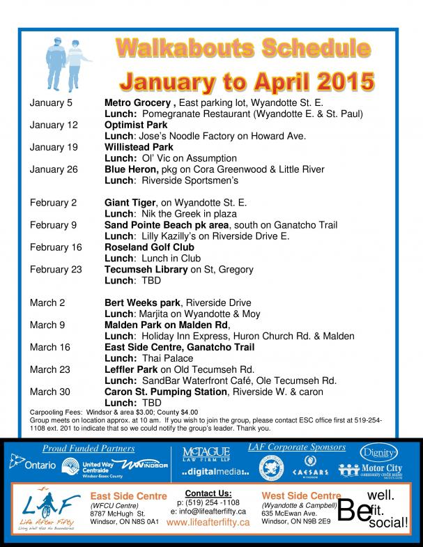 WALKABOUTS (ESC) Winter 2015 Schedule